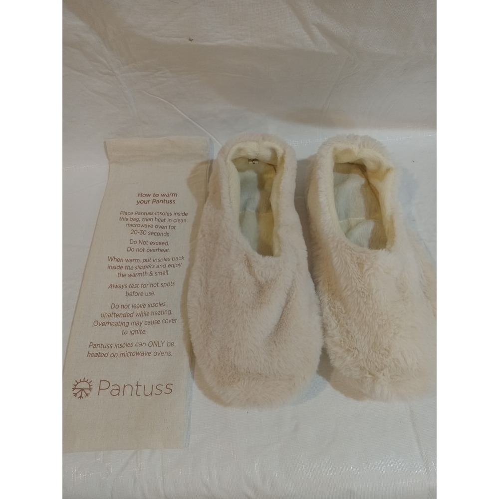 Pantuss Cream Plush Fuzzy Slippers with Microwaveable Warming Insoles
